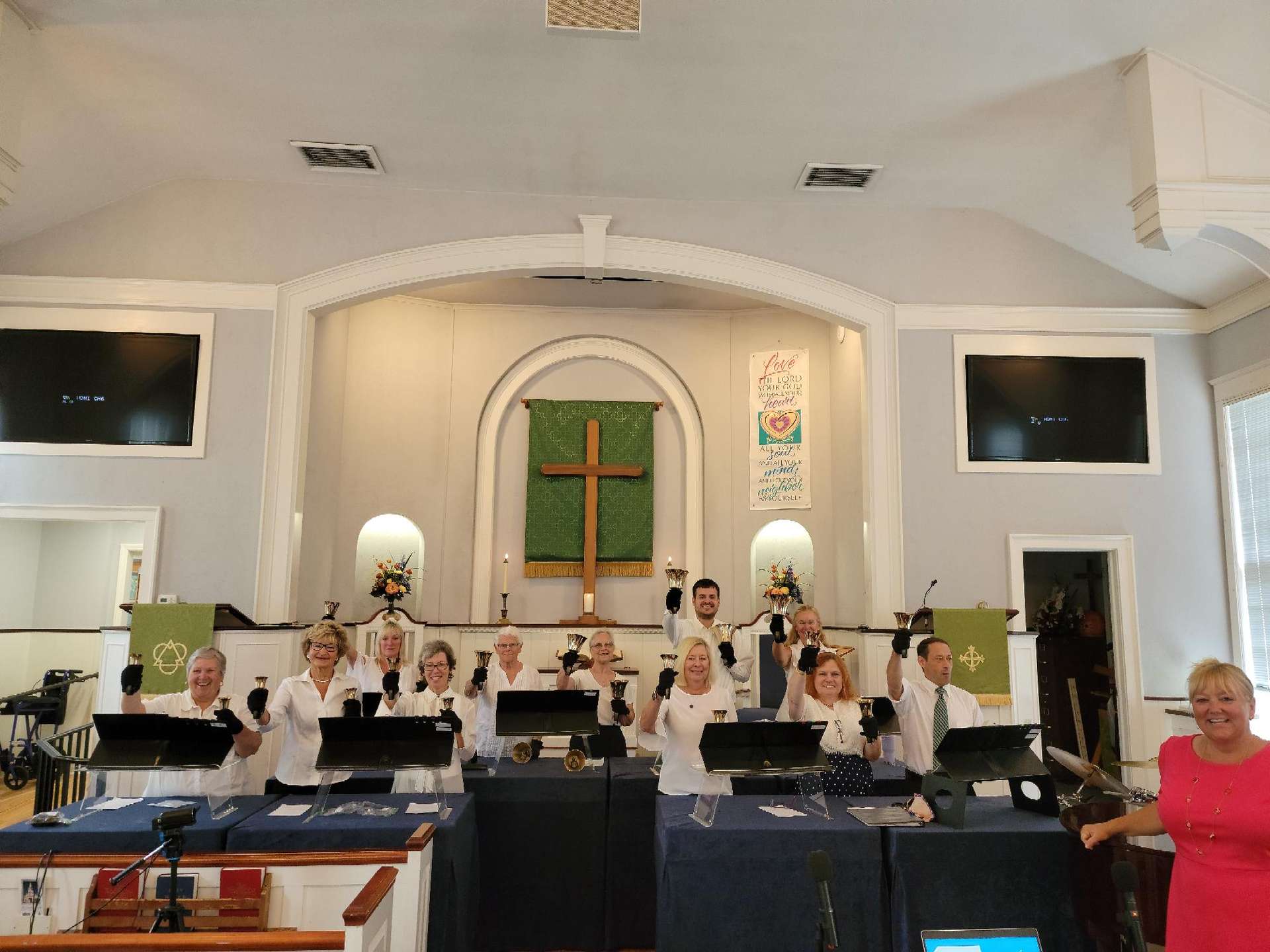 Handbell Choir posing for picture